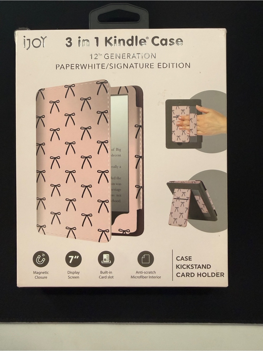 Ijoy 3 In 1 Kindle Case 12th Generation Paperwhite/Signature Pink Bows Kickstand
